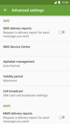 Press SMS Service Centre.