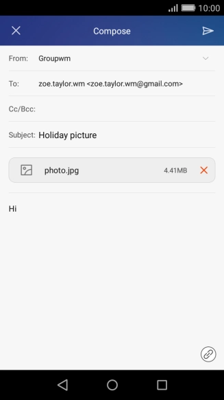 Press the send icon when you've finished your email message.