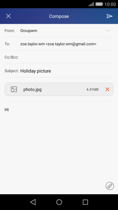 Press the send icon when you've finished your email message.