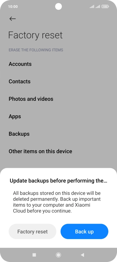 Press Factory reset.
