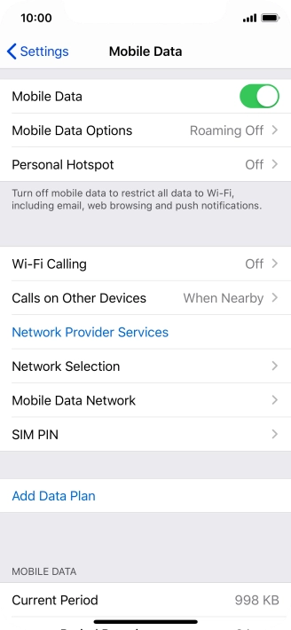 Press Mobile Data Options.