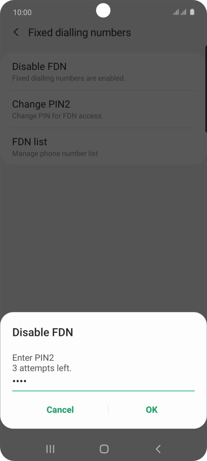 Key in your PIN2 and press OK.
