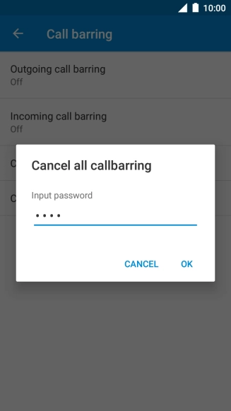 Key in your barring password and press OK. The default barring password is 0000.