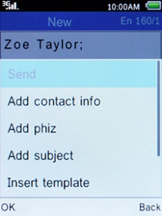 Select Send and press the Left selection key.