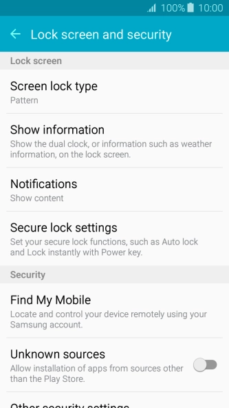 Press Screen lock type and key in the current phone lock code.