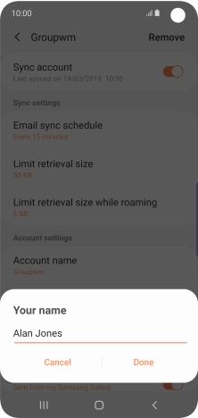 Key in the required name for the email account and press Done.
