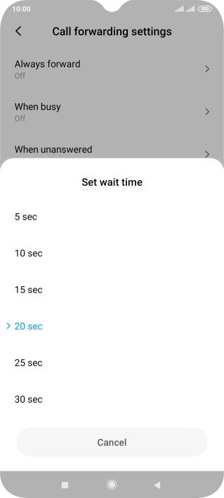 If you divert missed calls, you need to select a delay for the divert. Press the required delay and follow the instructions on the screen to select a delay for the divert.