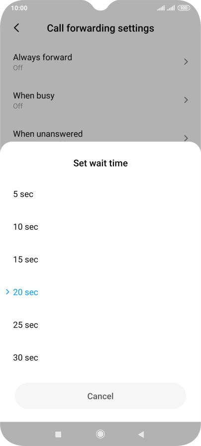 If you divert missed calls, you need to select a delay for the divert. Press the required delay and follow the instructions on the screen to select a delay for the divert.