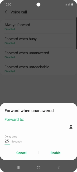 Key in (prefix) 5 (your phone number) and press Enable.