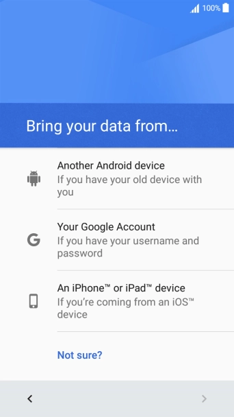 Press the required setting and follow the instructions on the screen to transfer the content from the other phone and finish the activation of your phone.