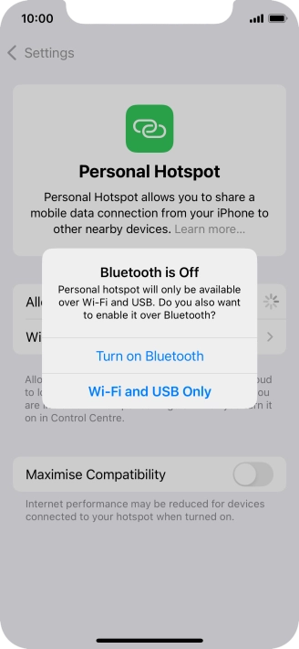 If Wi-Fi is turned on, press Wi-Fi and USB Only.