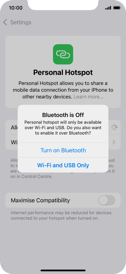 If Wi-Fi is turned on, press Wi-Fi and USB Only.