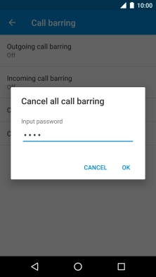 Key in your barring password and press OK. The default barring password is 0000.