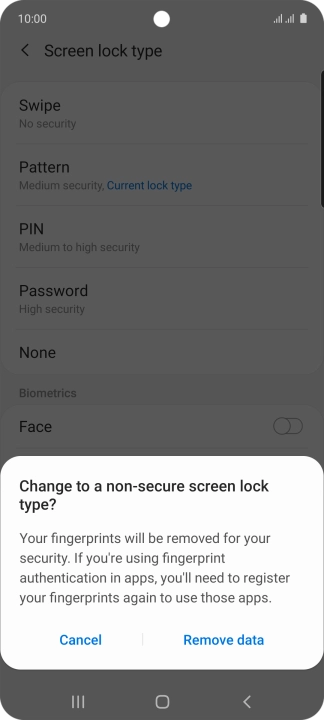 Press Remove data.