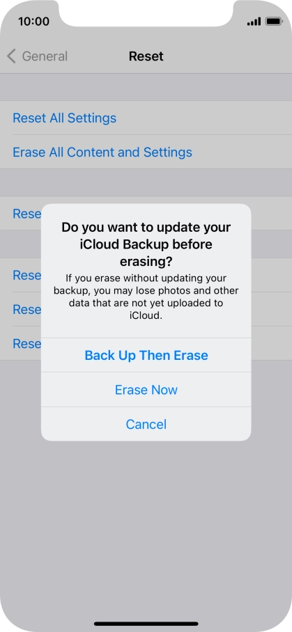 Press the required setting.