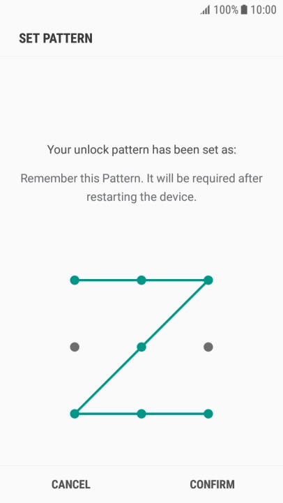 Repeat the selected phone lock code and press CONFIRM.