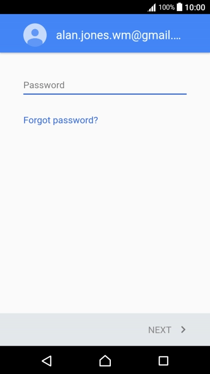 Press the text input field and key in the password for your Google account.
