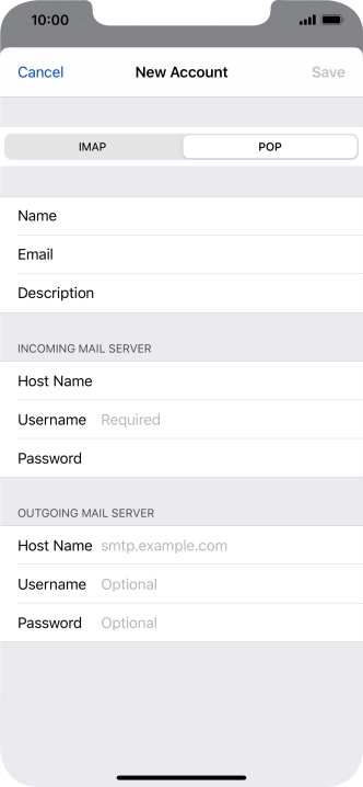 Press Username and key in the username for your email account.