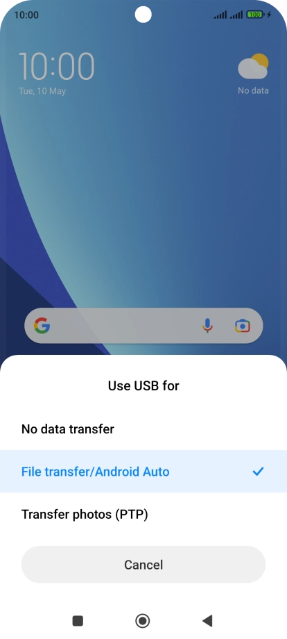 Press File transfer/Android Auto.