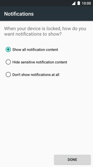 Press the required setting.