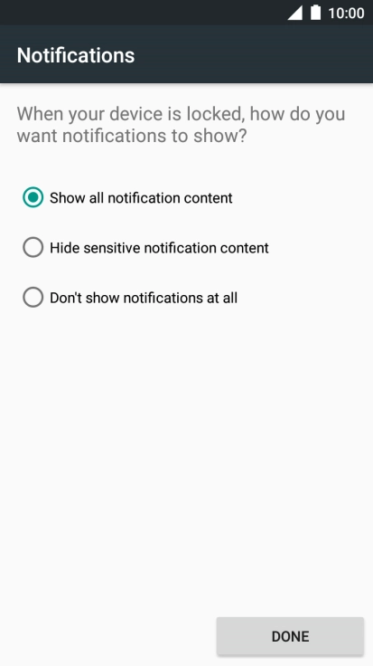 Press the required setting.