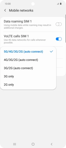 Press the required network mode.