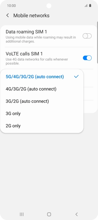 Press the required network mode.