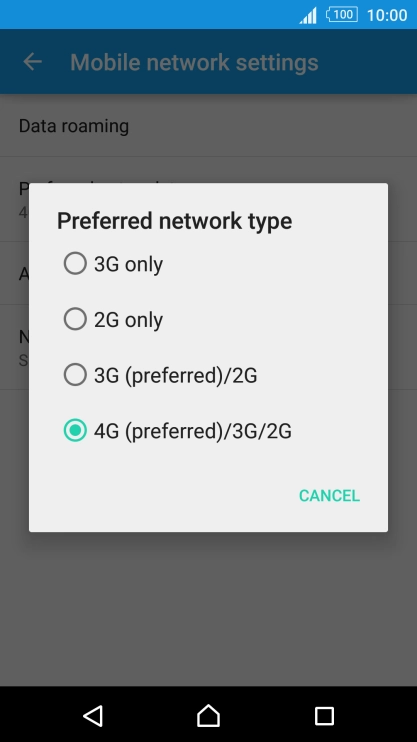 Press the required network mode.