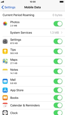 The data usage for each application is displayed below the name of the application.