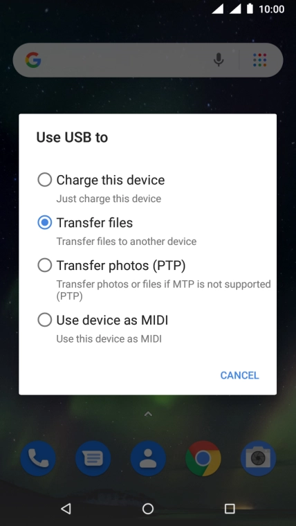 Press Transfer files to turn on the function.