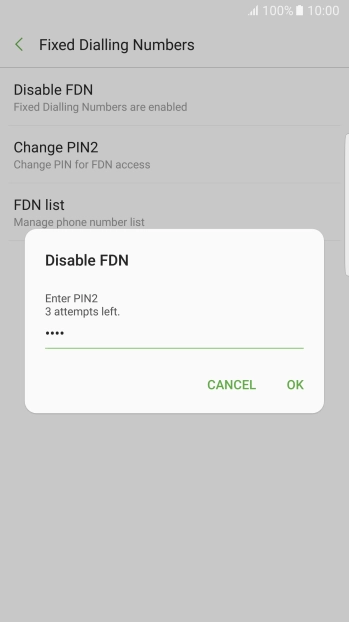Key in your PIN2 and press OK.