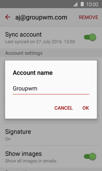 Key in the required name for the email account and press OK.