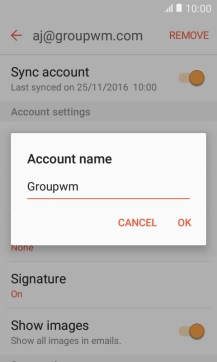 Key in the required name for the email account and press OK.