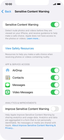 Press the indicators next to the required applications to turn the function on or off.