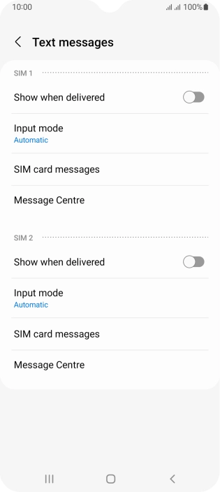 Press Message Centre below the required SIM.