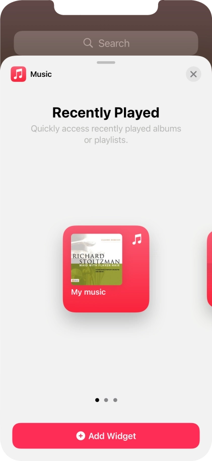 Slide your finger right or left on the screen to select the required widget size.