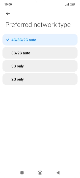 Press the required network mode.