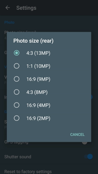 Press the required setting.