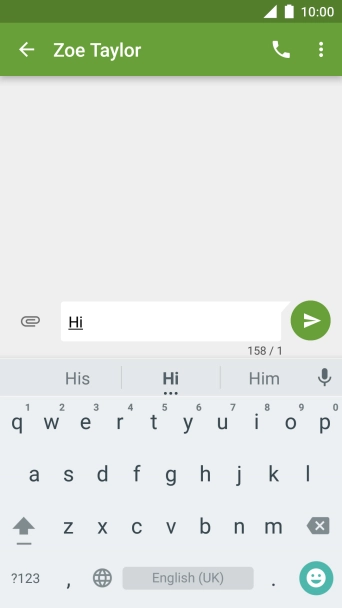 The word suggestions are displayed as you write. Press the required word to insert it.