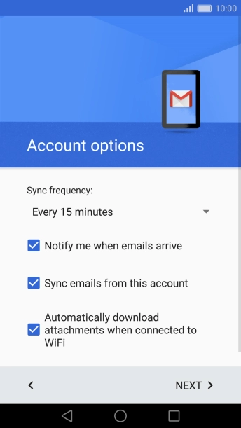 If this screen is displayed, you email account has been recognised and set up automatically. Follow the instructions on the screen to key in more information and finish setting up your phone.