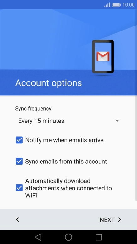 If this screen is displayed, you email account has been recognised and set up automatically. Follow the instructions on the screen to key in more information and finish setting up your phone.