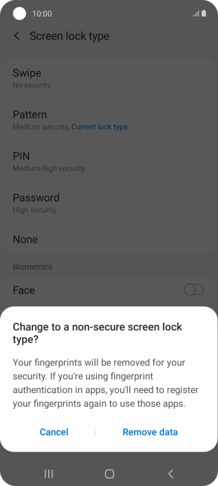 Press Remove data.