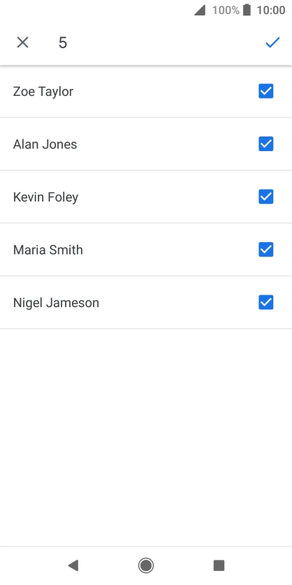 Press the fields next to the required contacts to select them.