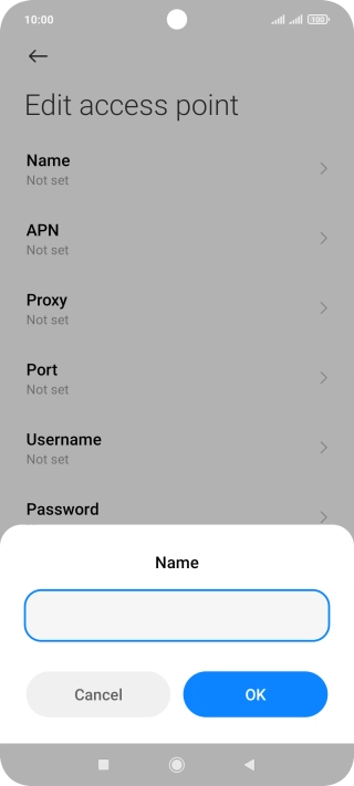 Key in Vodafone Internet and press OK.