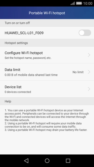 Press Configure Wi-Fi hotspot.