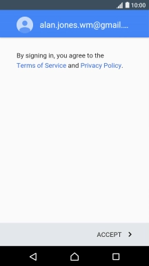 Press ACCEPT and follow the instructions on the screen to select settings for your Google account.