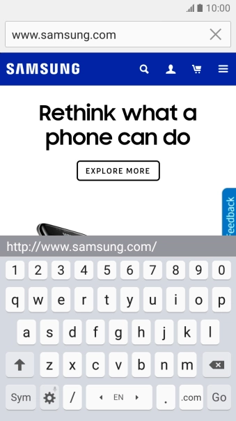 Key in the address of the required web page and press Go.