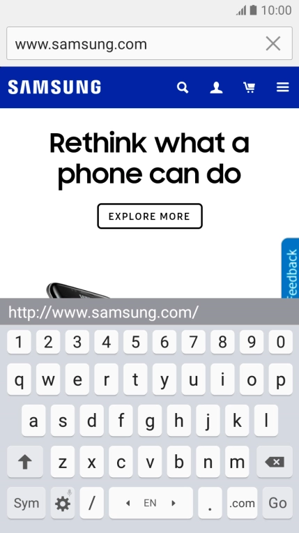 Key in the address of the required web page and press Go.