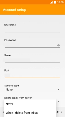 Press Never to keep email messages on the server when you delete them on your phone.