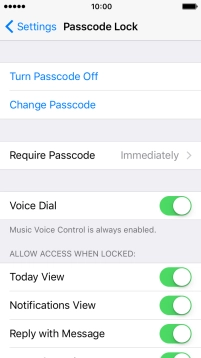 Press Turn Passcode Off and key in the phone lock code.